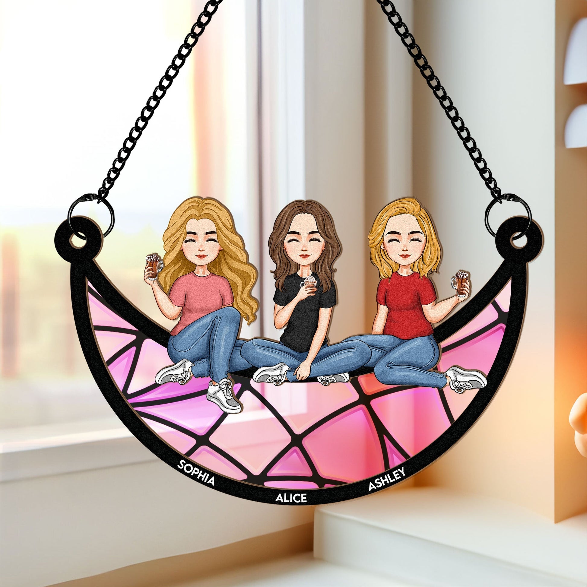 Best Friends Sitting On The Moon Personalized Window Hanging Suncatcher Ornament_1