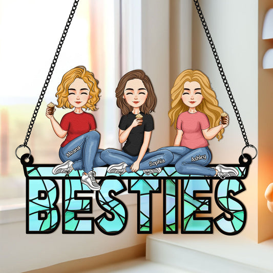 Besties Sitting Together Personalized Window Hanging Suncatcher Ornament_1