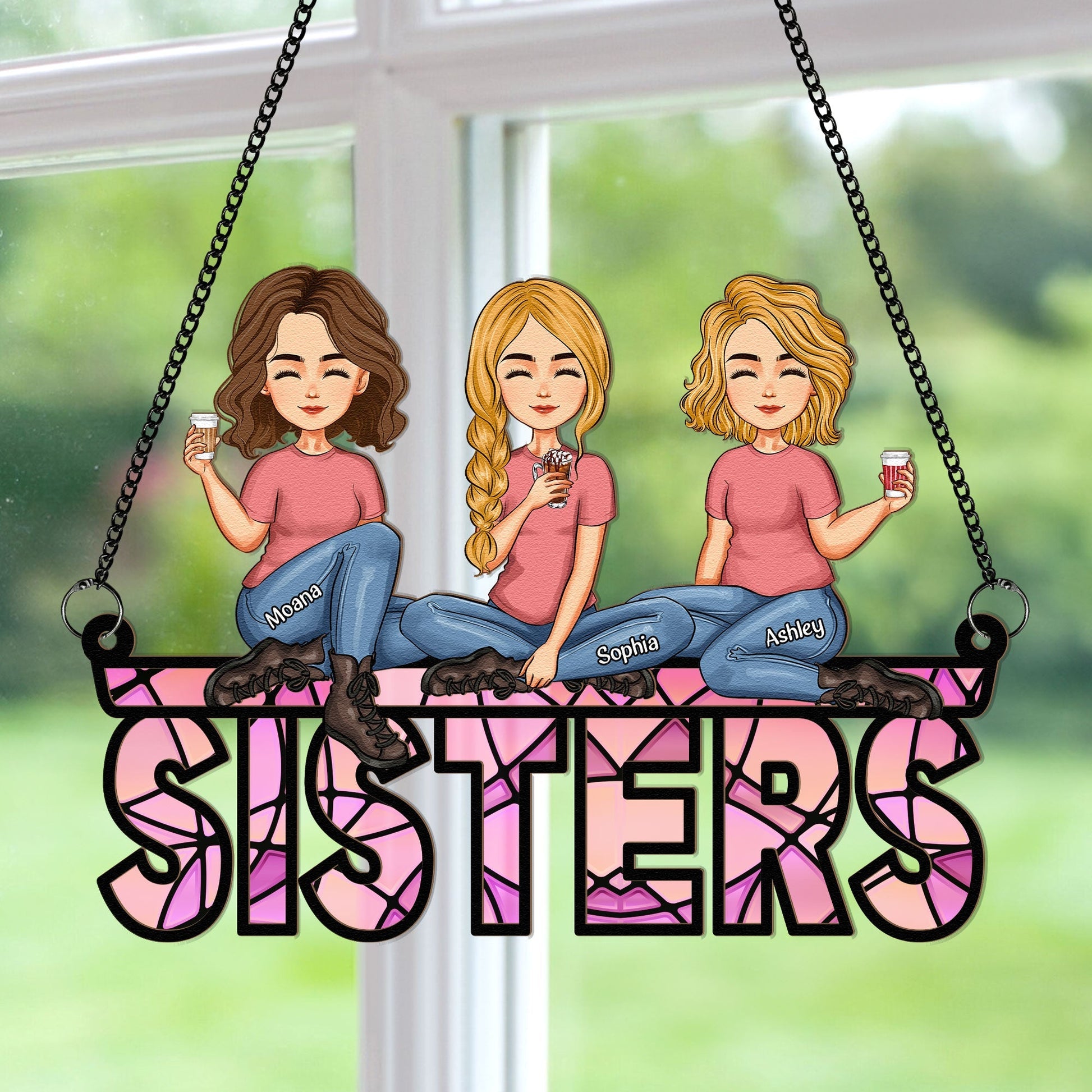 Besties Sitting Together Personalized Window Hanging Suncatcher Ornament_3