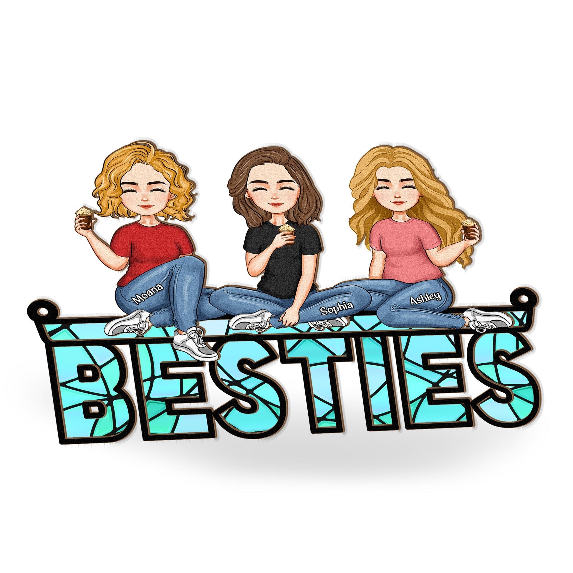 Besties Sitting Together Personalized Window Hanging Suncatcher Ornament_4