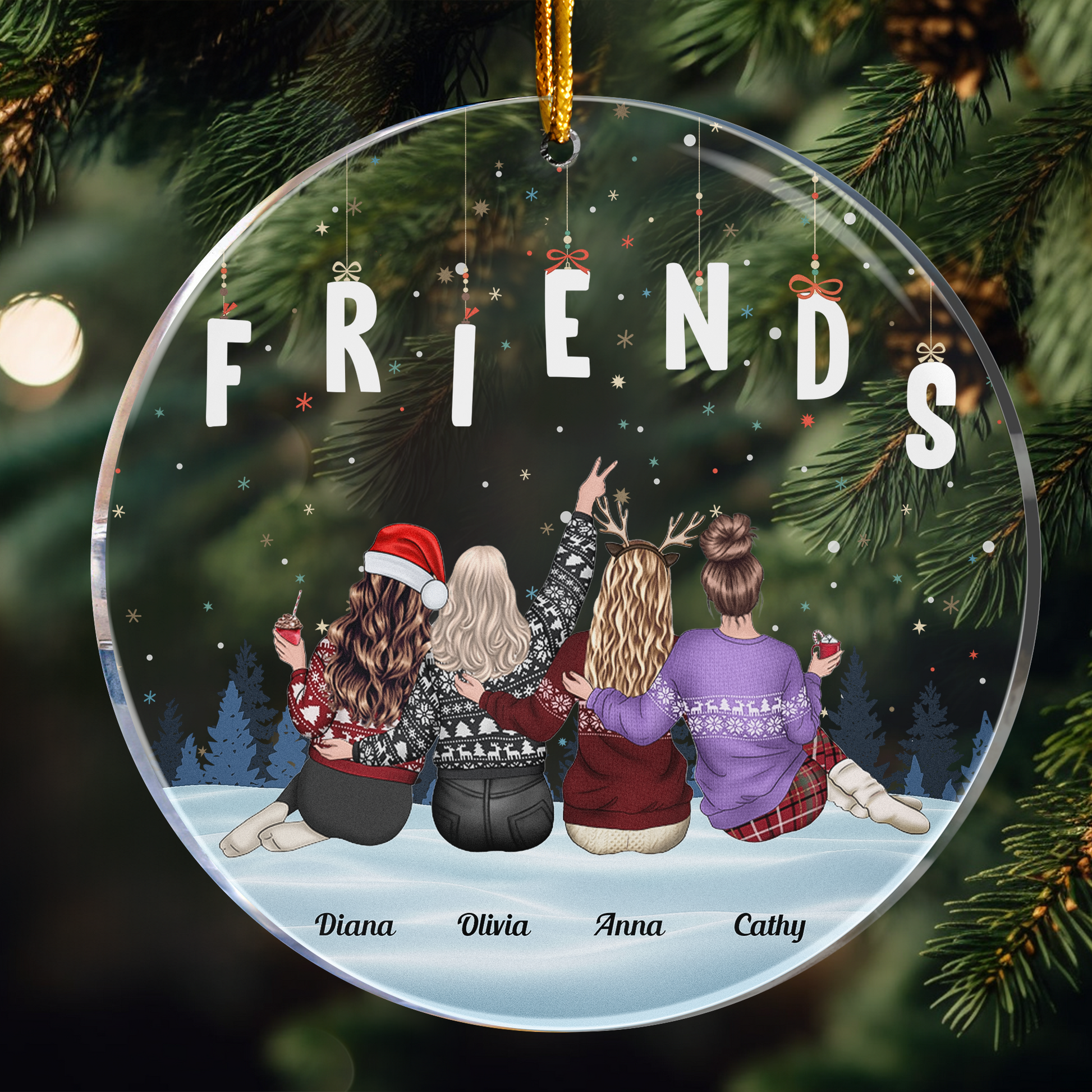 Christmas With Friends Forever Personalized Acrylic Ornament_1