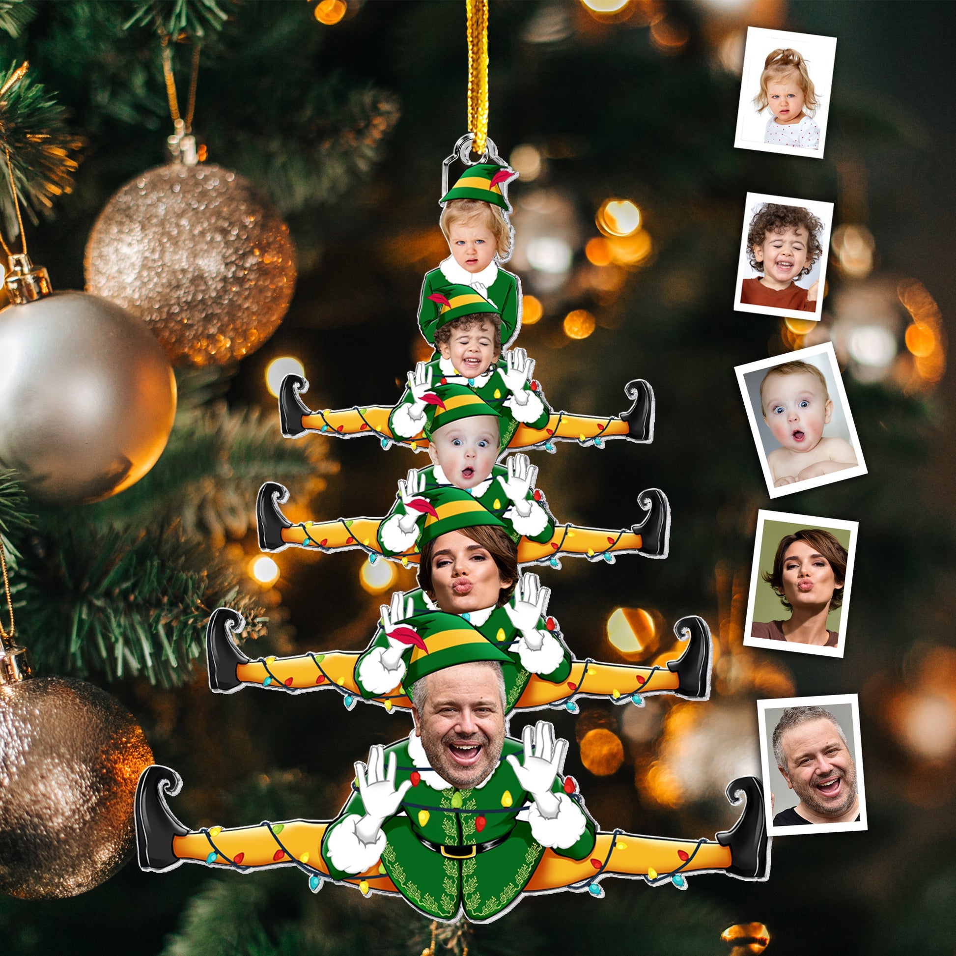 Custom Funny Elf Family Christmas Tree Personalized Acrylic Photo Ornament_1