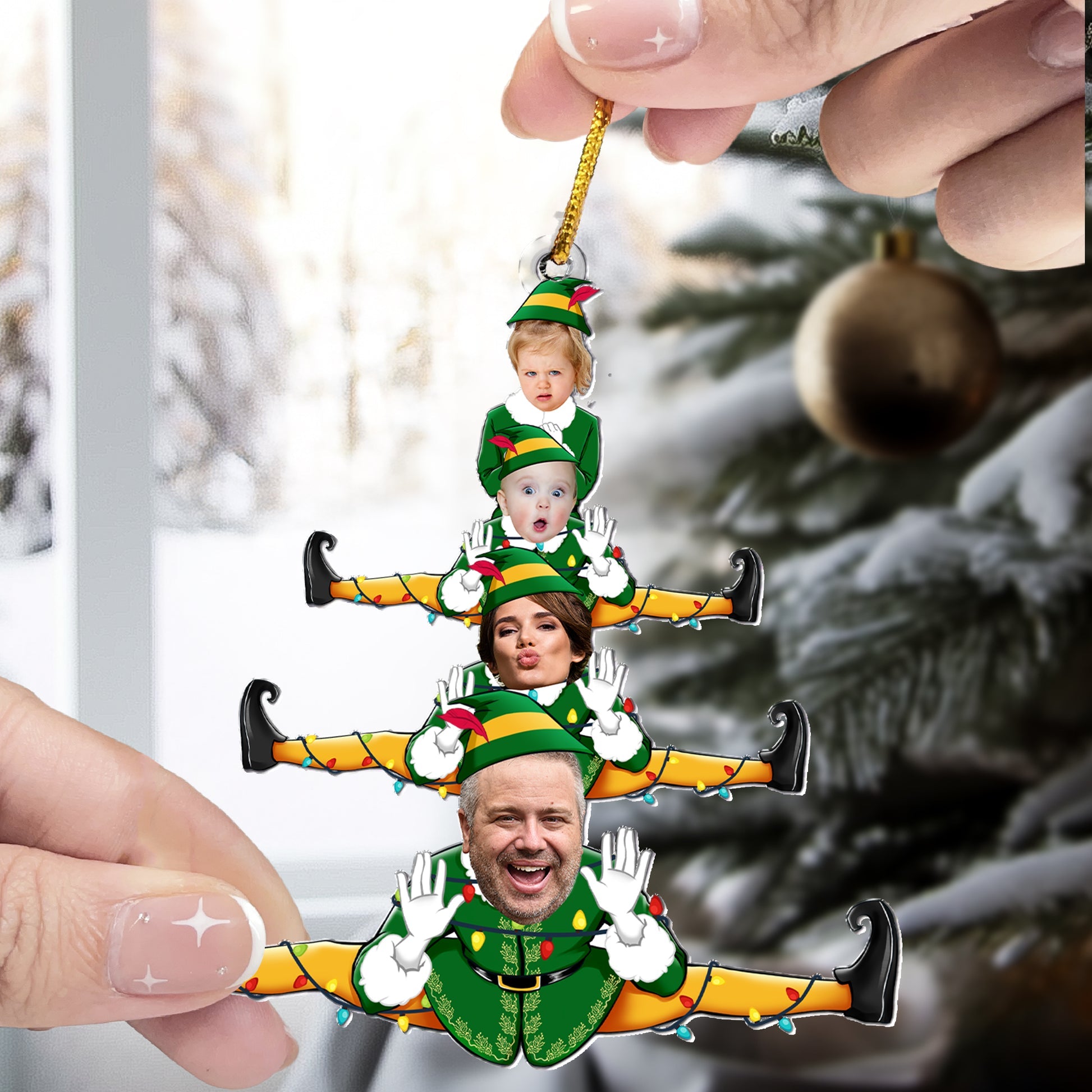 Custom Funny Elf Family Christmas Tree Personalized Acrylic Photo Ornament_2