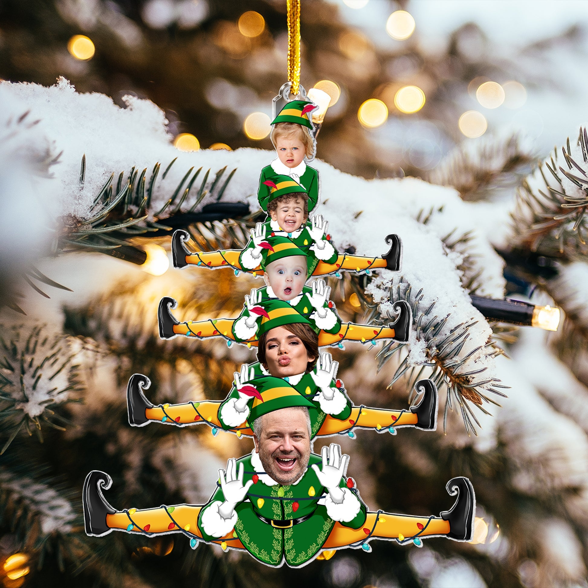 Custom Funny Elf Family Christmas Tree Personalized Acrylic Photo Ornament_5