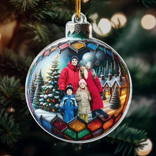 Custom Photo Family In Christmas Ball Personalized Acrylic Photo Ornament_1