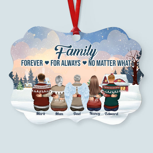 Family Forever For Always No Matter What Personalized Aluminum Ornament Christmas Gift Family Ornament For Mom_ Dad_ Siblings Family Hugging 1