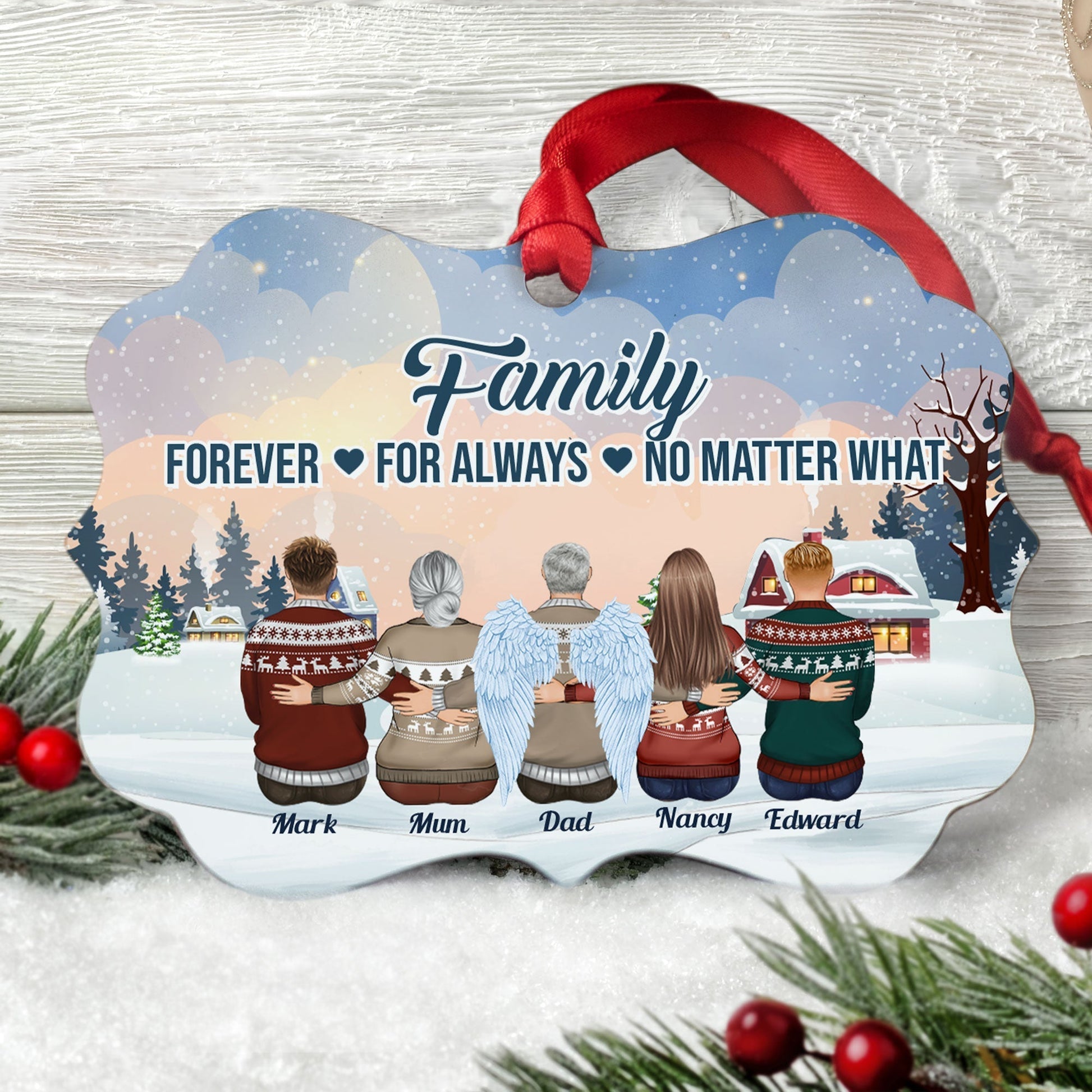 Family Forever For Always No Matter What Personalized Aluminum Ornament Christmas Gift Family Ornament For Mom_ Dad_ Siblings Family Hugging 2