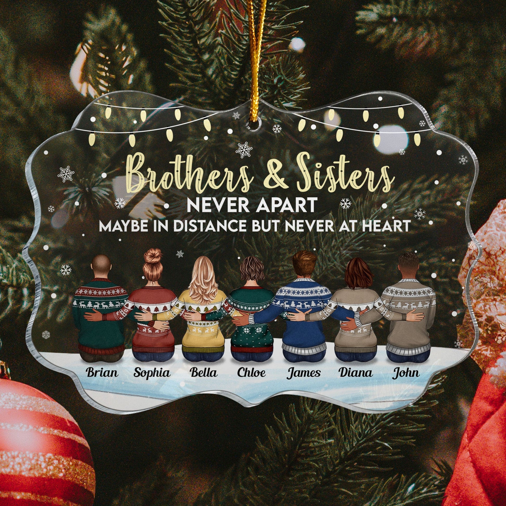 Family Never Apart In Heart Personalized Acrylic Ornament  Gift For Family Sisters Brothers Siblings2