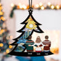 Family_ Siblings Sitting Under Christmas Tree Personalized Window Hanging Suncatcher Ornament1