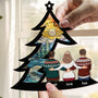 Family_ Siblings Sitting Under Christmas Tree Personalized Window Hanging Suncatcher Ornament2