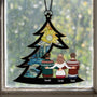 Family_ Siblings Sitting Under Christmas Tree Personalized Window Hanging Suncatcher Ornament3