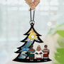 Family_ Siblings Sitting Under Christmas Tree Personalized Window Hanging Suncatcher Ornament5