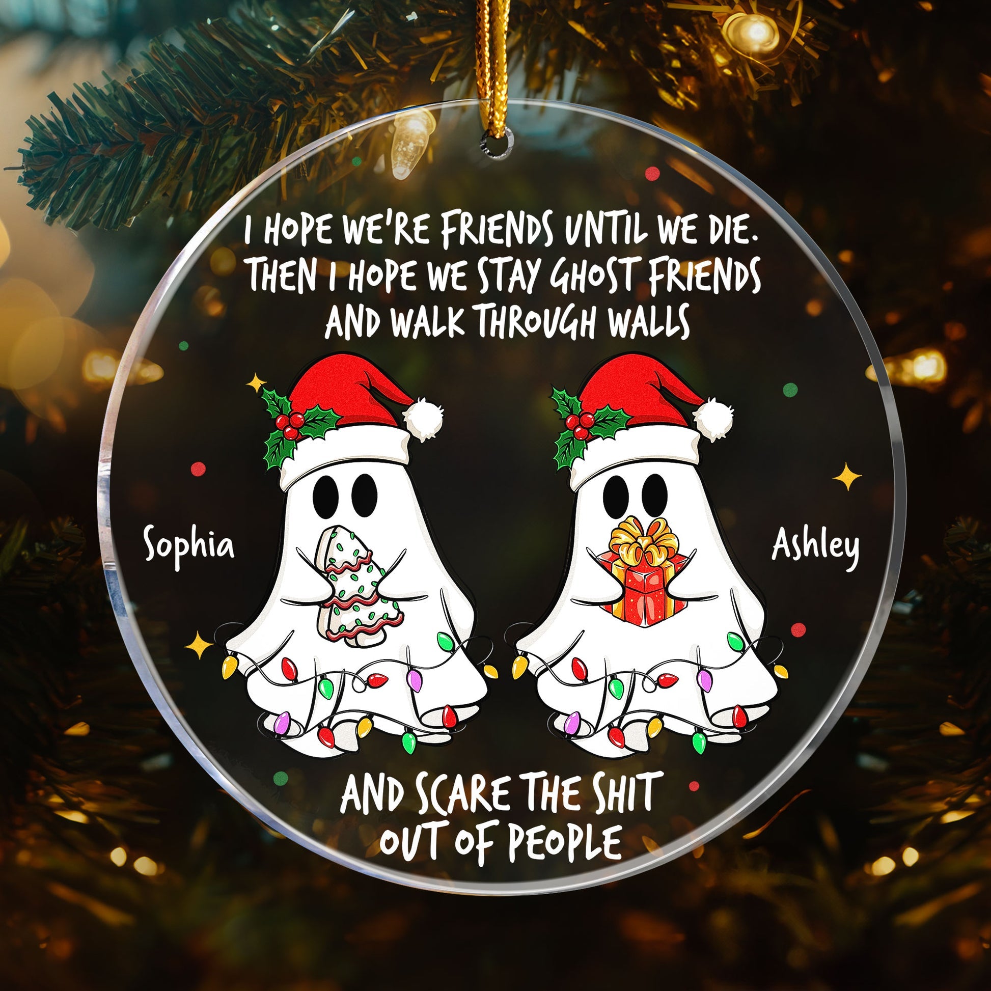 Ghost Friends Funny Christmas Personalized Acrylic Ornament_1