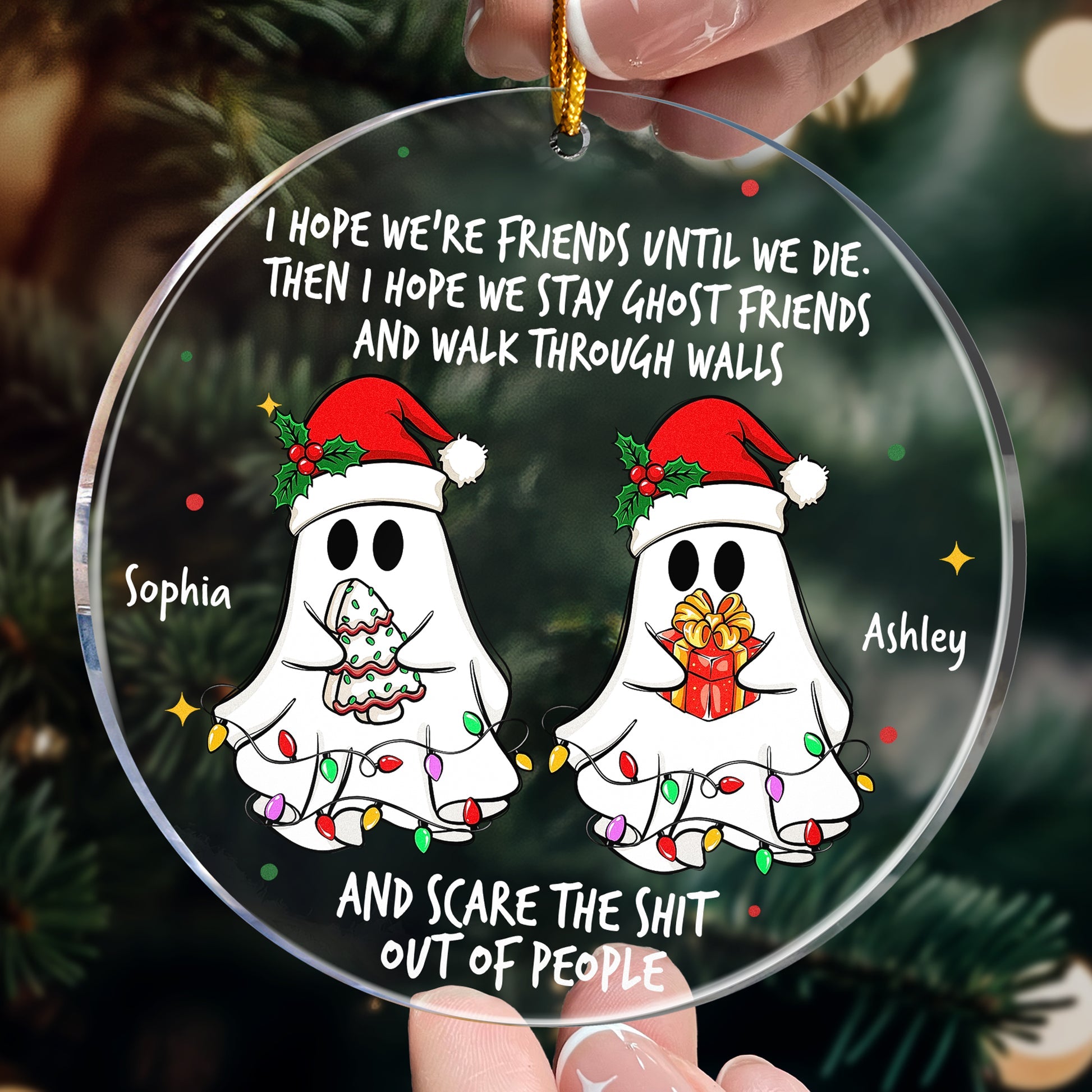 Ghost Friends Funny Christmas Personalized Acrylic Ornament_2