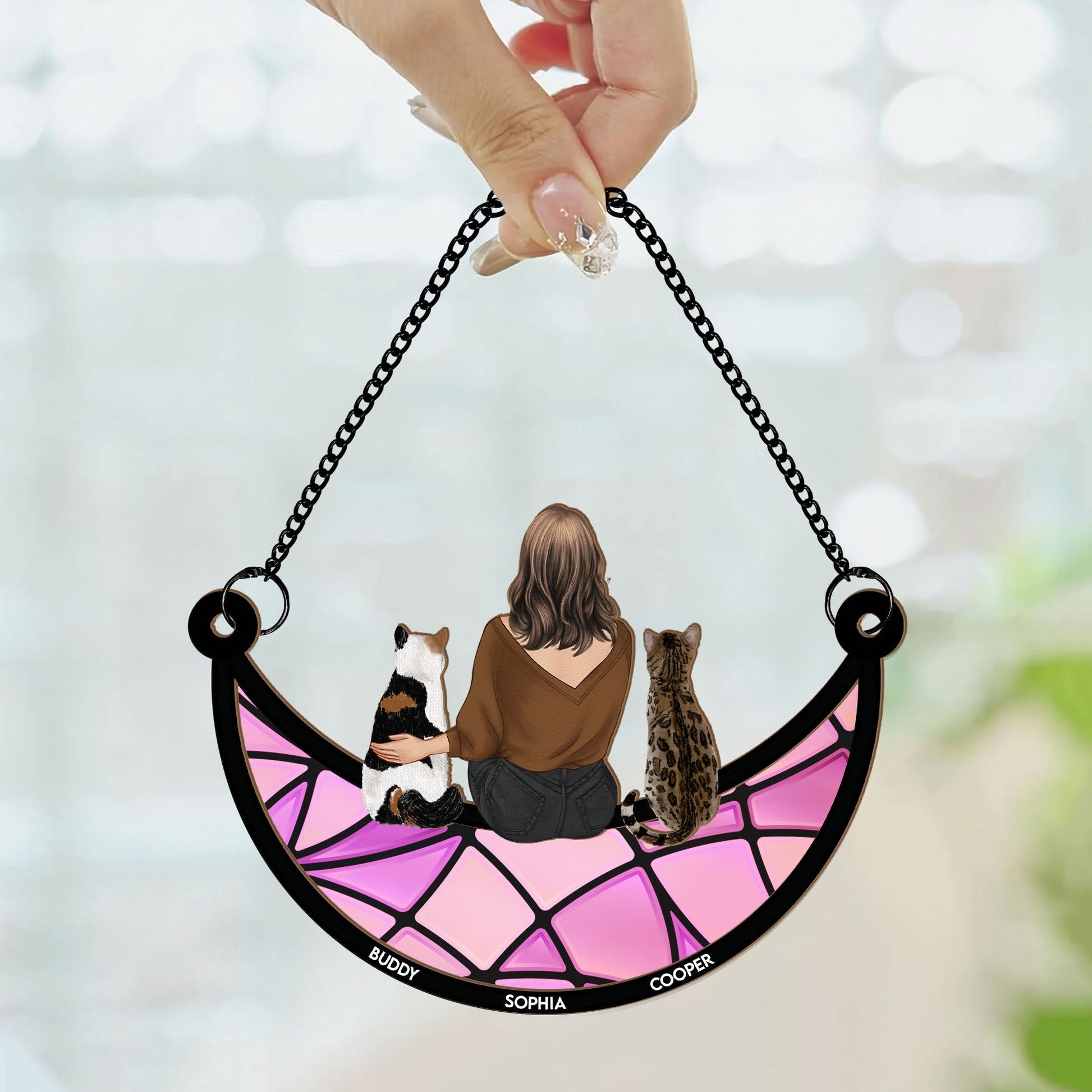 Girl And Cat Sitting On The Moon Personalized Suncatcher Ornament_2_d6cfc99e aebd 49f4 af01 00ff0a1e8eab