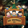 Grandkids Family Joyful Xmas In Bed Personalized Custom Shaped Wooden Ornament _0