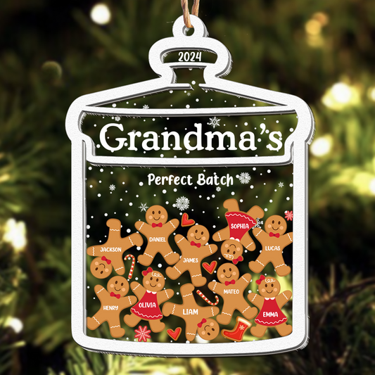 Grandma Perfect Batch Gingerbread Personalized Wood And Acrylic Ornament With Bow_3