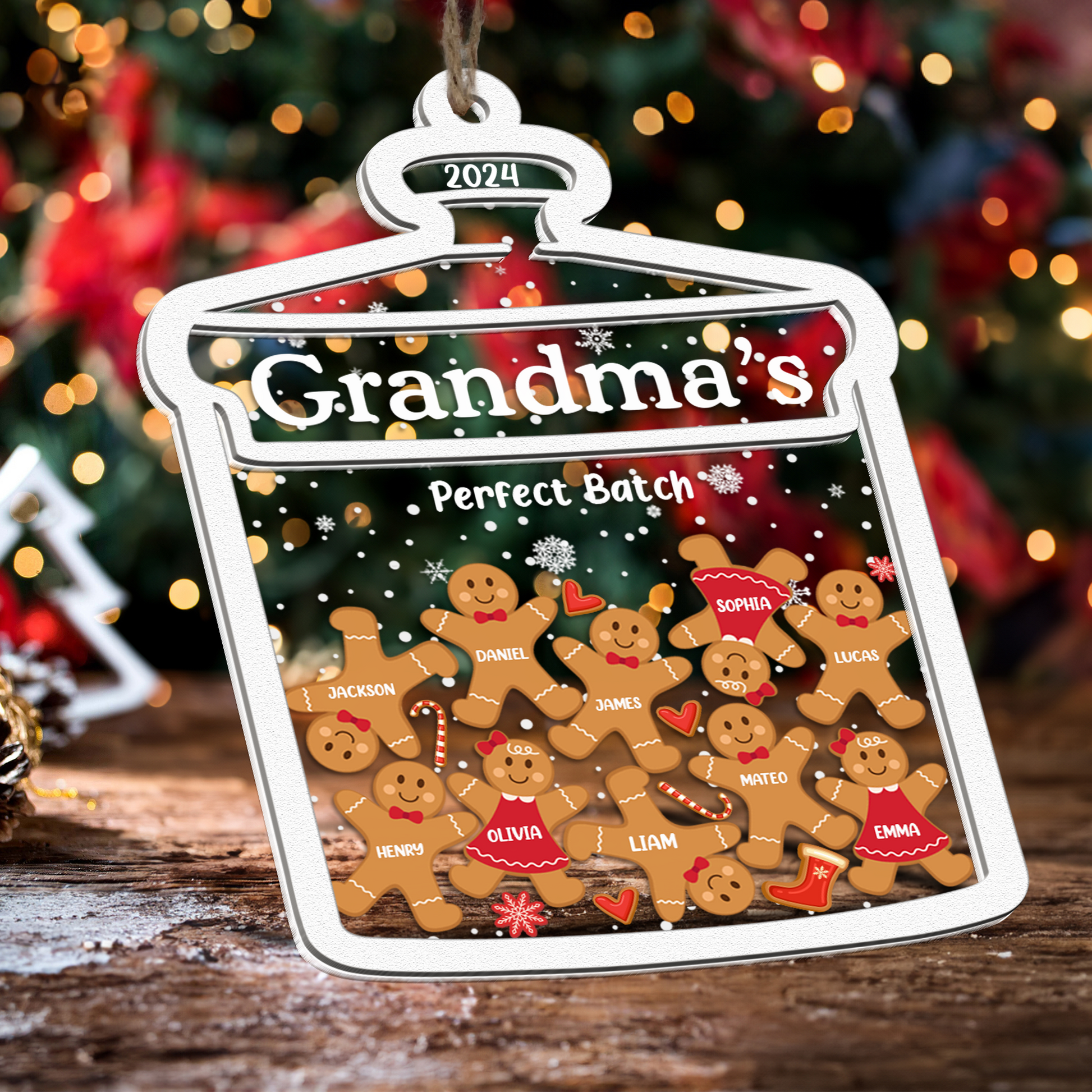 Grandma Perfect Batch Gingerbread Personalized Wood And Acrylic Ornament With Bow_5