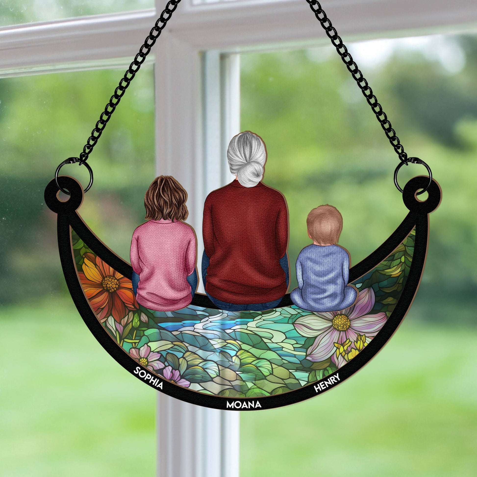 Grandma _Children On The Moon Personalized Window Hanging Suncatcher Ornament_3