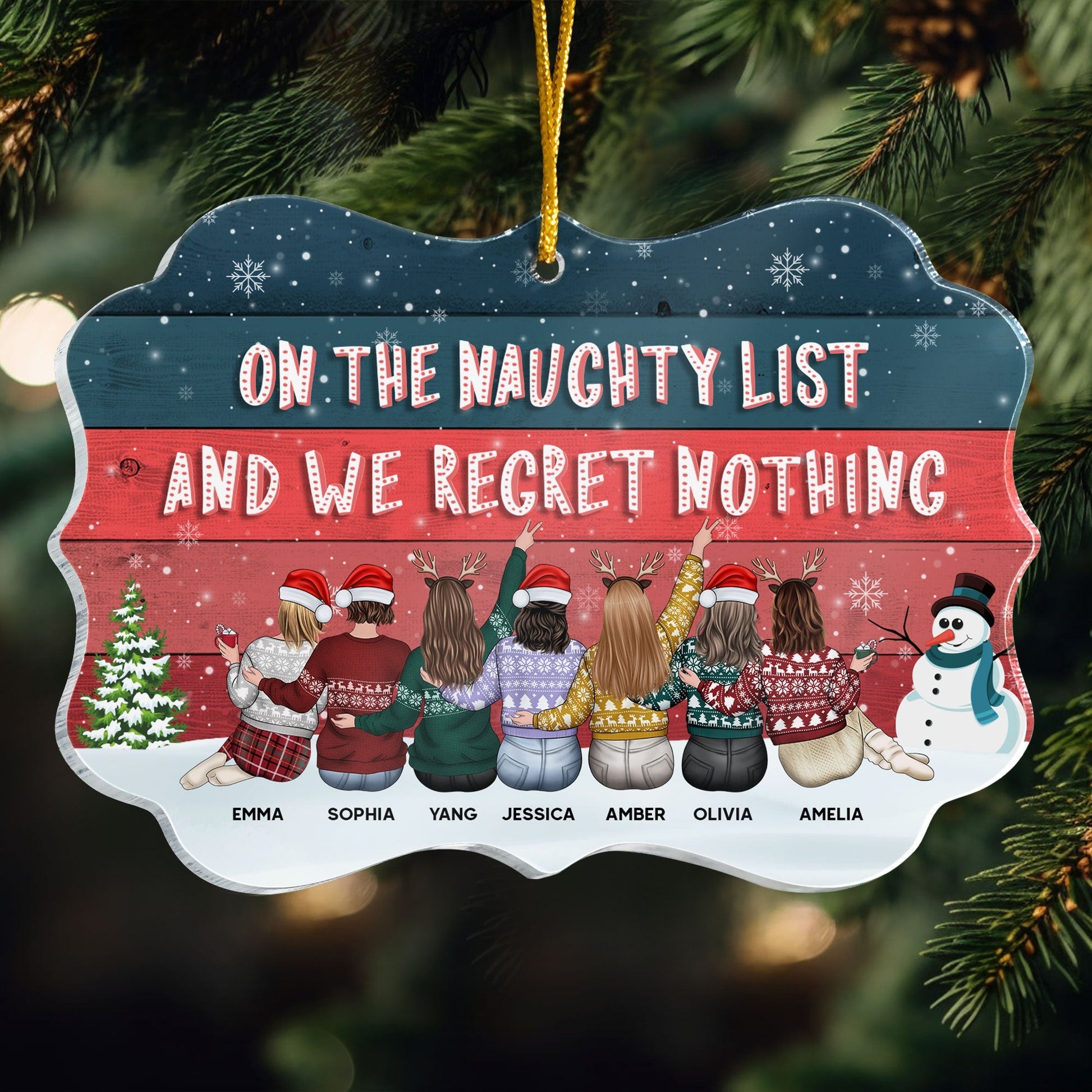 On The Naughty List And We Regret Nothing Personalized Acrylic Ornament_1_e1955bc1 0fa6 4d84 b0fa 341697931e6b