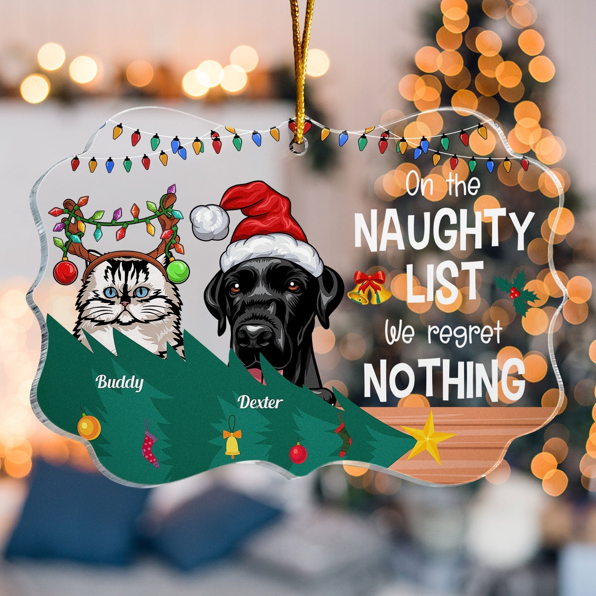 On The Naughty List We Regret Nothing  Personalized Acrylic Ornament Christmas New Year Gift For Dog Mom Dog Dad Cat Mom Cat Dad Pet Owner _4