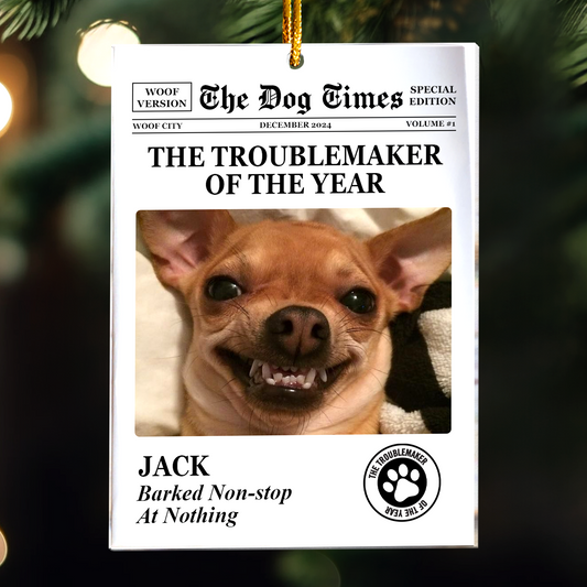 The Meow Times_ The Dog Times Troublemaker Of The Year Personalized Acrylic Photo Ornament_2
